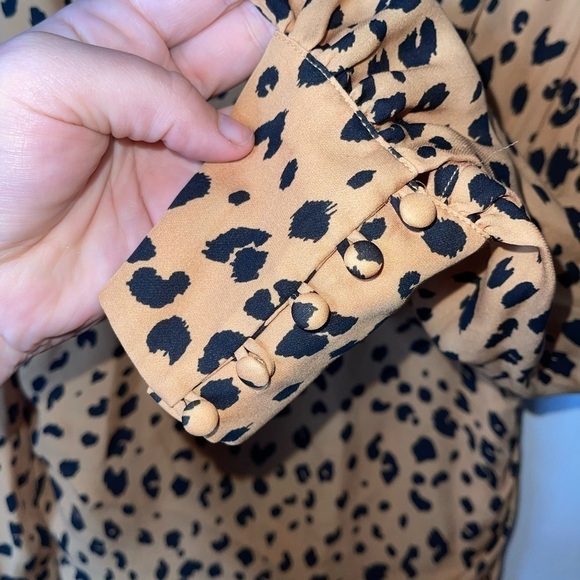 NICHOLAS Ruched Leopard Print Silk Crepe Long Sleeve Mini Dress Size US 4 - Picture 9 of 13